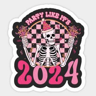 Party Like It's 2024 New Year Skeleton Sticker